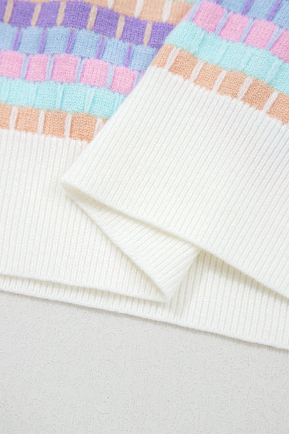 Rose Red Abstract Striped Knit Short Sleeve Sweater