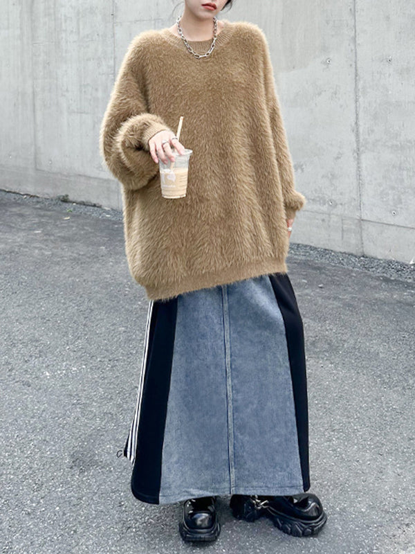 A-Linie Locker Kontrastfarbe Kordelzug Split-Joint Gestreifte Röcke Unterteile 