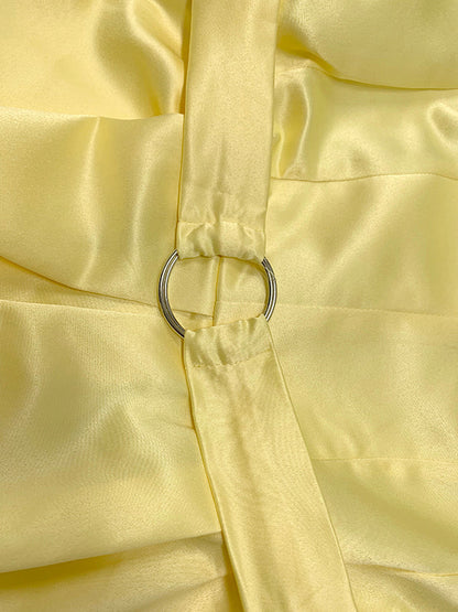 A-Line Loose Belted Pleated Pockets Solid Color V-Neck Midi Dresses