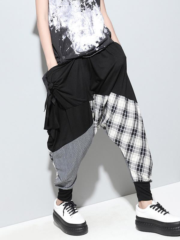 Loose Plaid Split-joint Harem Pants