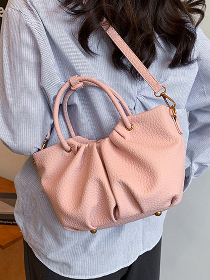 Pleated Solid Color Zipper Crossbody Bags Handbags