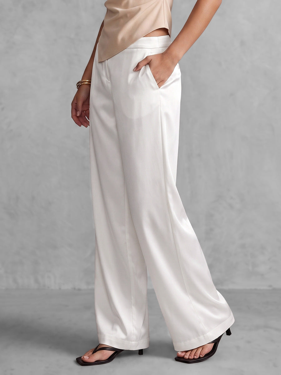 High Waisted Loose Pockets Solid Color Zipper Pants Trousers