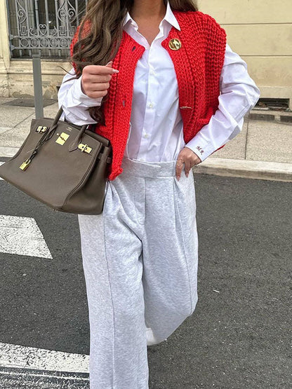 Loose Sleeveless Buttoned Pockets V-Neck Vest Outerwear