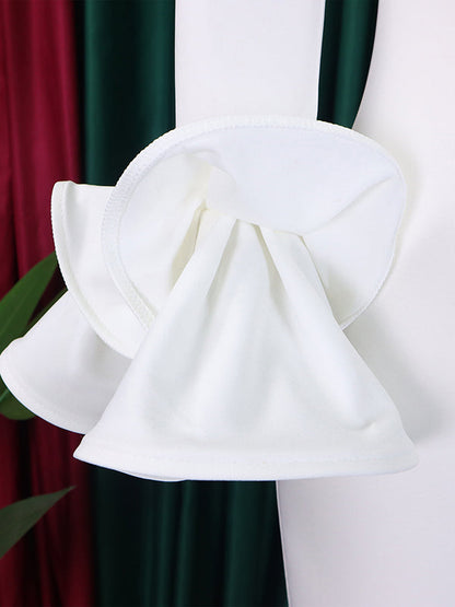 Bodycon Flared Sleeves Falbala Solid Color Split-side Off-the-shoulder Maxi Dresses