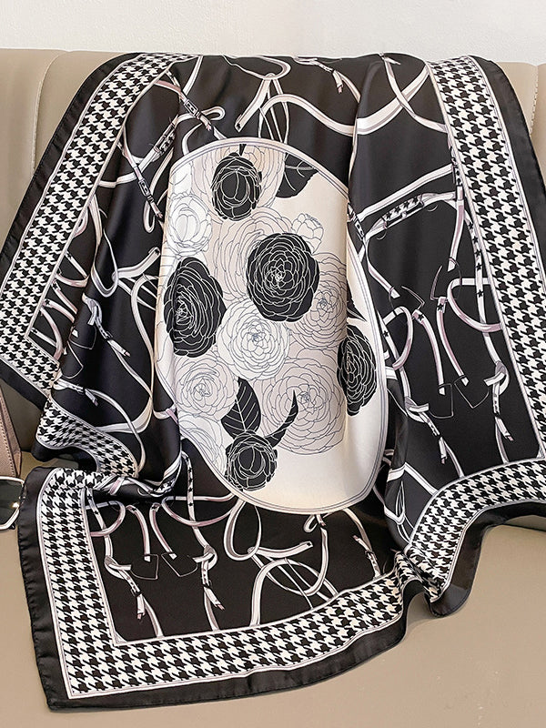 Écharpes et chapeaux carrés à imprimé floral pied-de-poule 