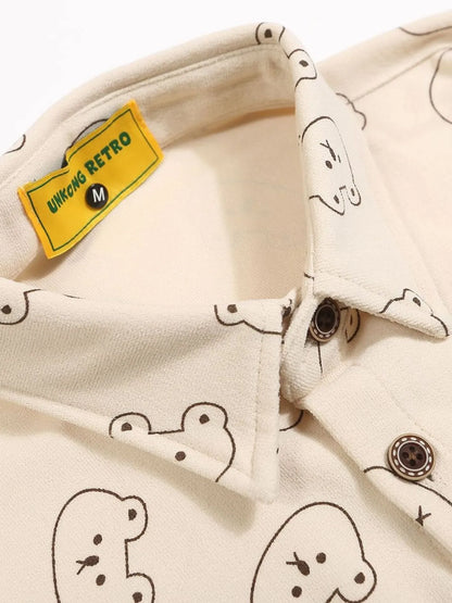 Men's Bear Printed Button-Up Shirt