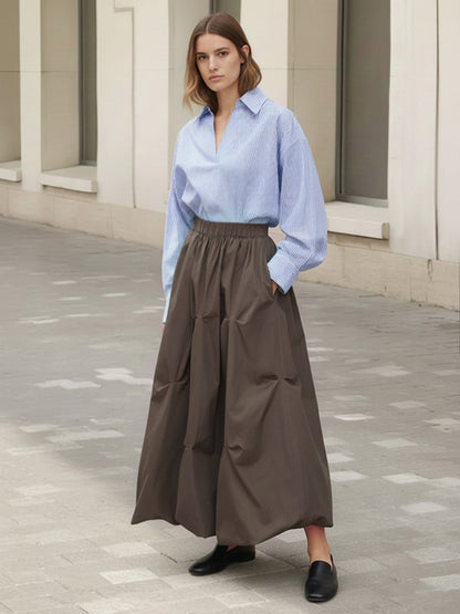 A-Line Flared Elasticity Fluffy Pleated Solid Color Skirts