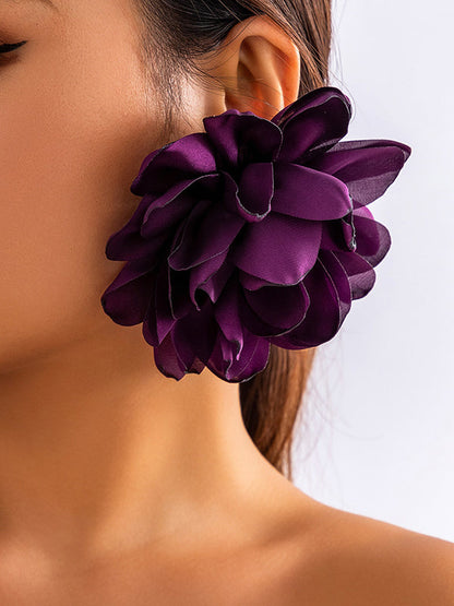 Solid Color Three-Dimensional Flower Drop Earrings PURPLE One_size
