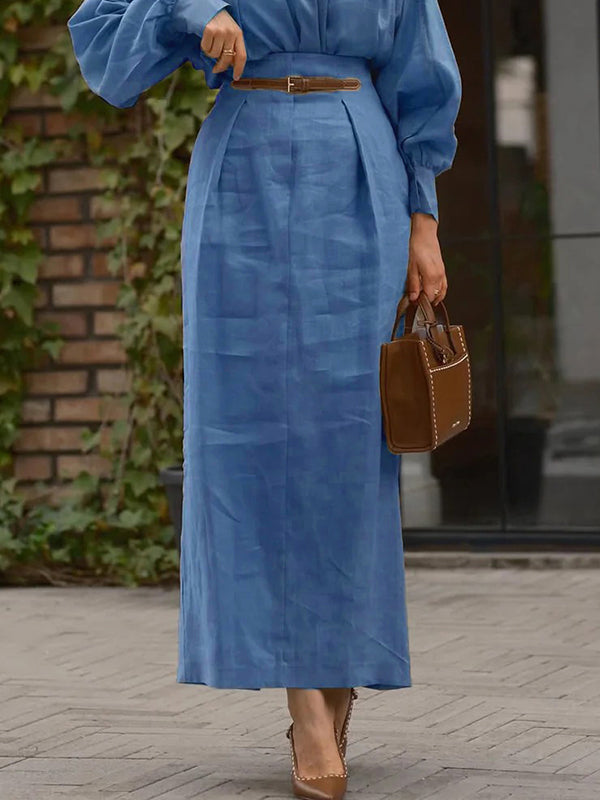 Loose Pleated Solid Color Split-Joint Skirts