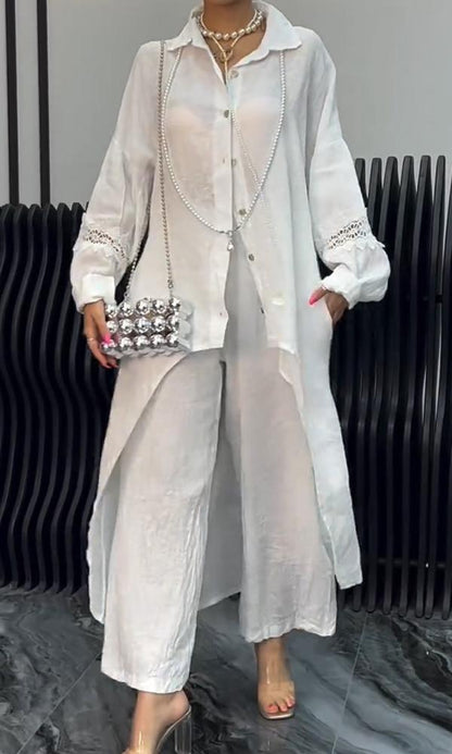 Irregular Hem Long Sleeve Top and Pants Set