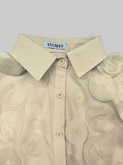 Long Sleeves Loose Buttoned Mesh Polka-Dot Split-Joint Lapel Blouses&Shirts Tops