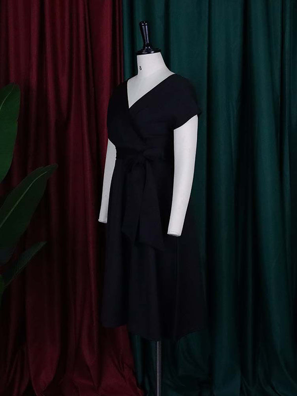 Einfarbige Midikleider mit Schleife und V-Ausschnitt 