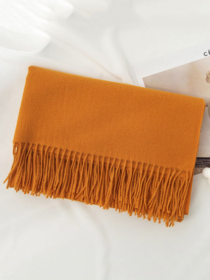 Keep Warm Solid Color Tasseled Shawl&Scarf YELLOW One_size