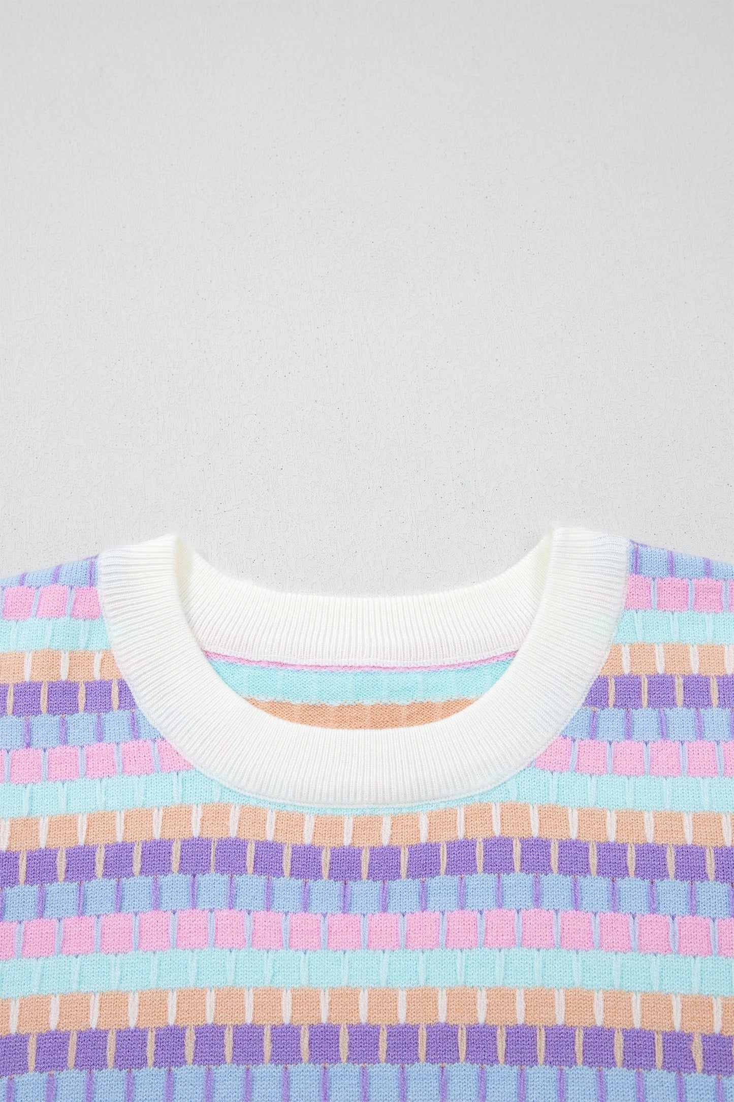 Rose Red Abstract Striped Knit Short Sleeve Sweater