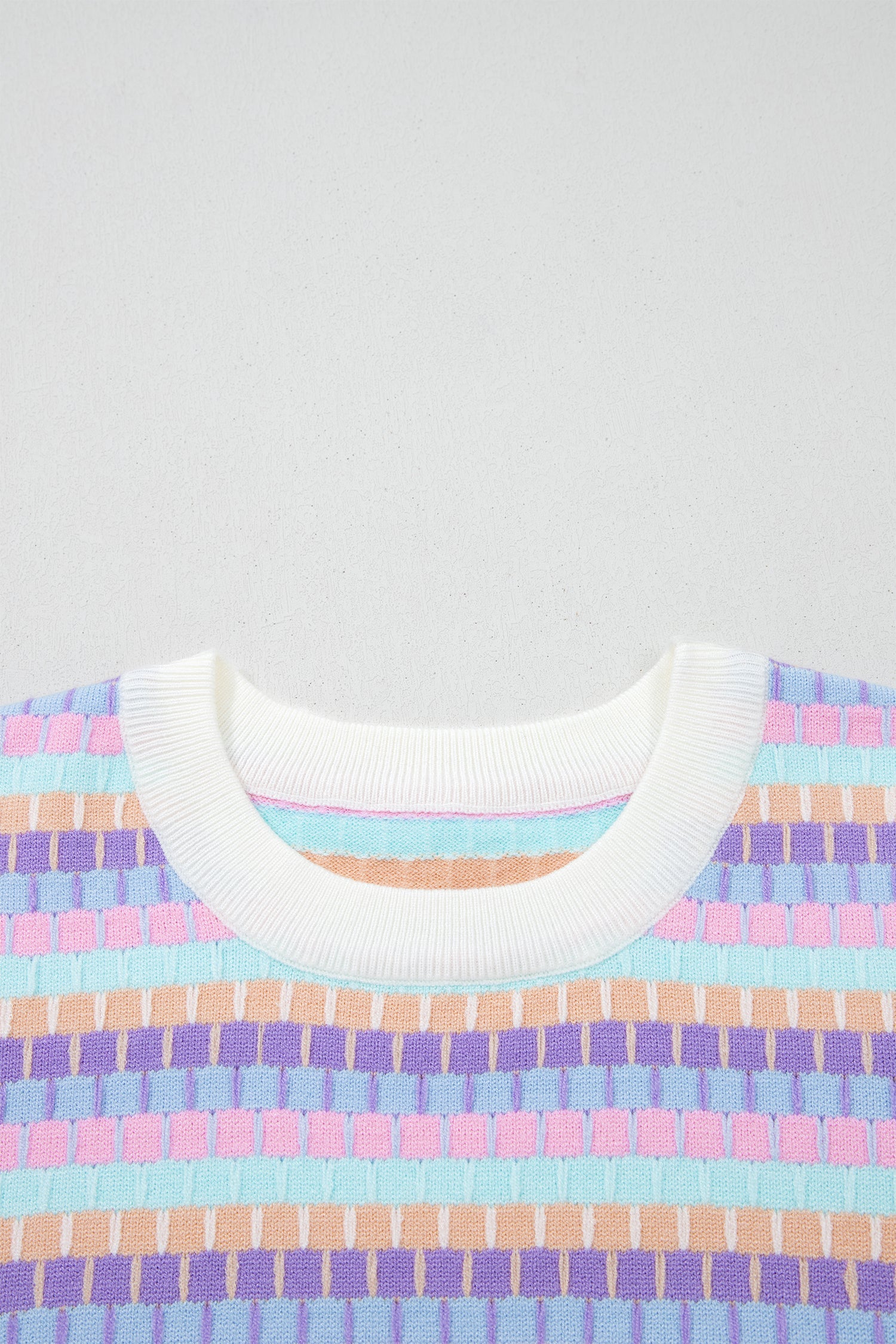 Rose Red Abstract Striped Knit Short Sleeve Sweater