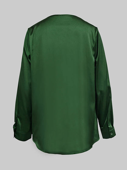 Solid Color V-Neck Long Sleeves Blouse Shirt Top