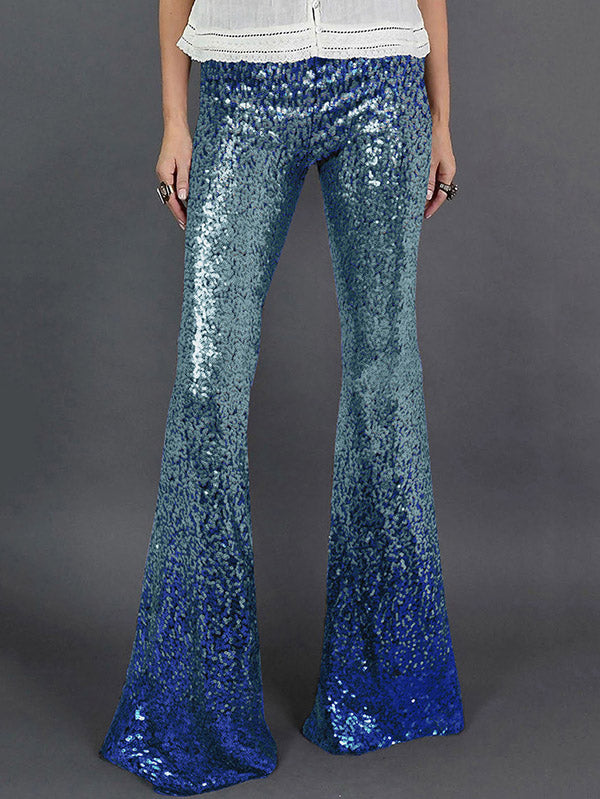 Pantalon évasé à jambe skinny, dégradé de couleurs contrastées, paillettes brillantes 