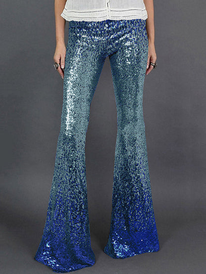 Pantalon évasé à jambe skinny, dégradé de couleurs contrastées, paillettes brillantes 