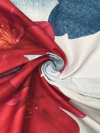 Loose Wide Leg Flower Print Jean Pants Bottoms Trousers