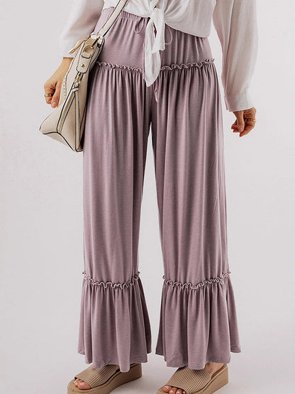 High Waisted Loose Pleated Solid Color Pants Trousers