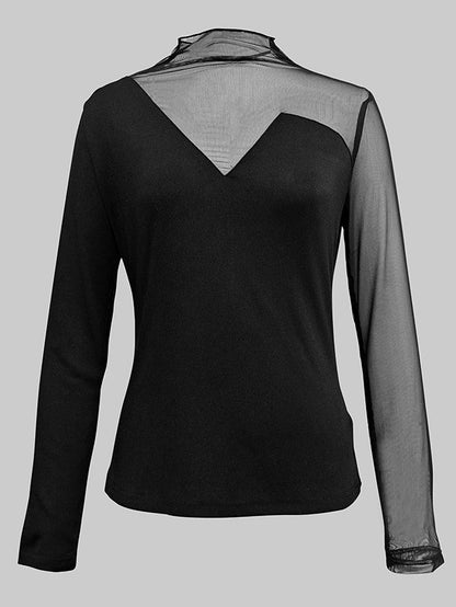 Long Sleeves Skinny Asymmetric Solid Color Split-Joint High Neck T-Shirts Tops