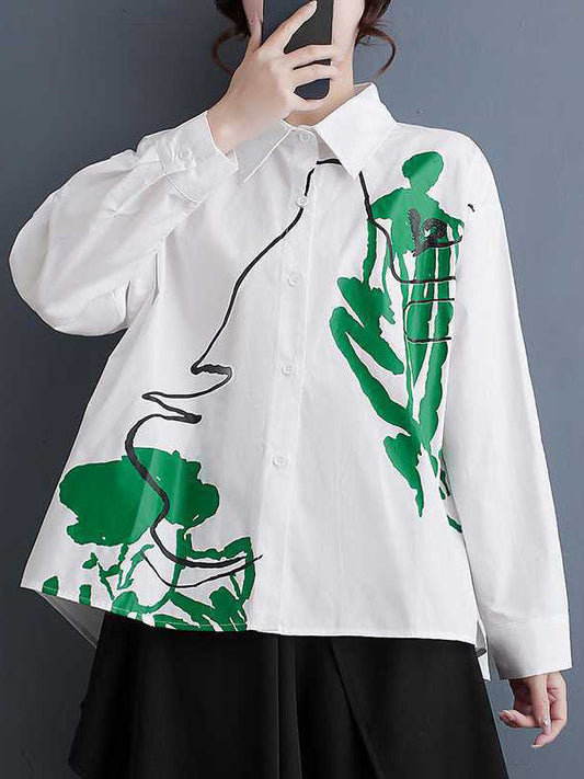 Chemisiers et chemises à manches longues, imprimés et boutonnés, à revers 