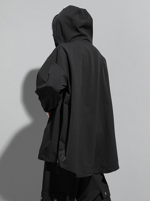 Moderne, unregelmäßige, lockere, einfarbige Oberbekleidung mit Reißverschluss und Kapuze 