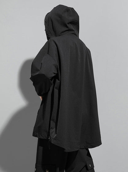 Moderne, unregelmäßige, lockere, einfarbige Oberbekleidung mit Reißverschluss und Kapuze 