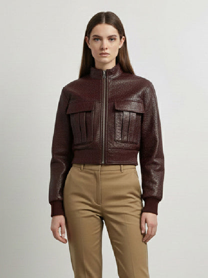 Long Sleeves Pockets Zipper High Neck Jackets Outerwear