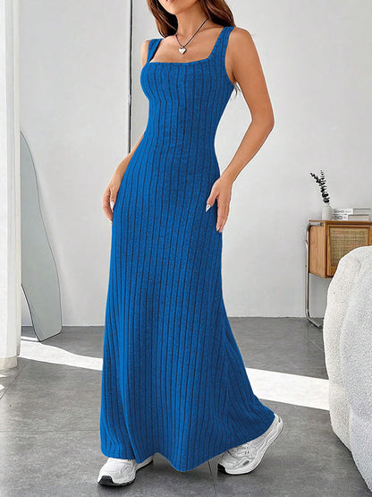 A-Line Loose Solid Color Spaghetti-Neck Maxi Dresses