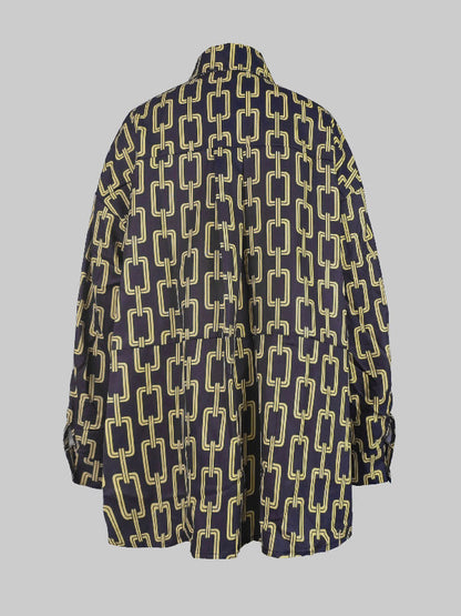 High-Low Long Sleeves Printed Split-Joint Blouses