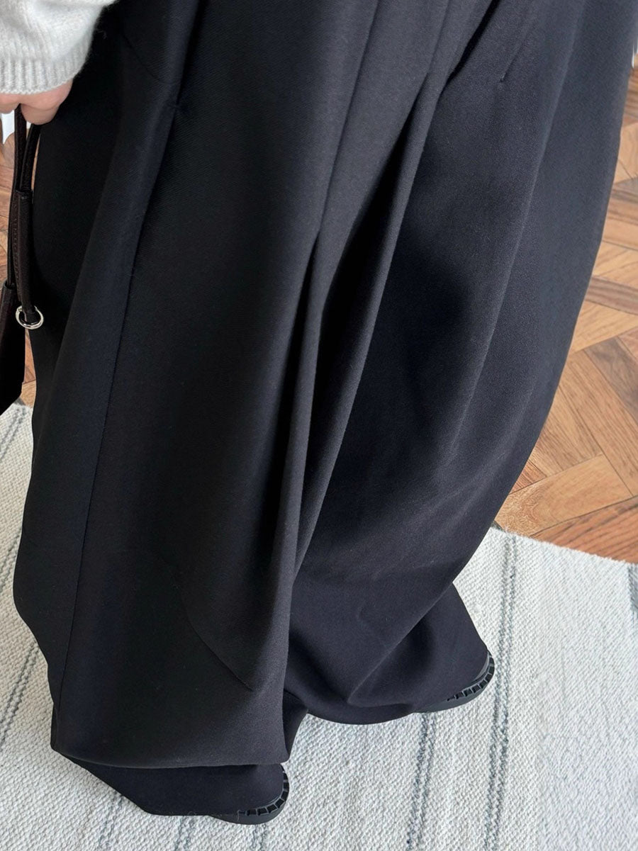 Loose Wide Leg Buttoned Pleated Pockets Solid Color Zipper Suit Pants