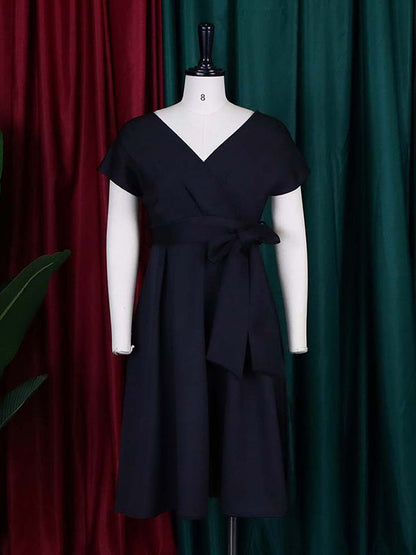 Einfarbige Midikleider mit Schleife und V-Ausschnitt 
