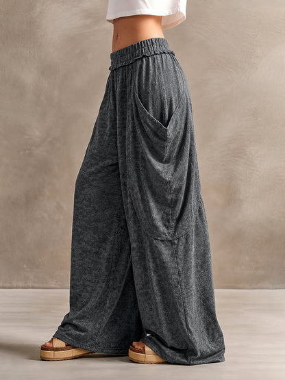 High Waisted Loose Elasticity Pockets Printed Split-Joint Pants Trousers