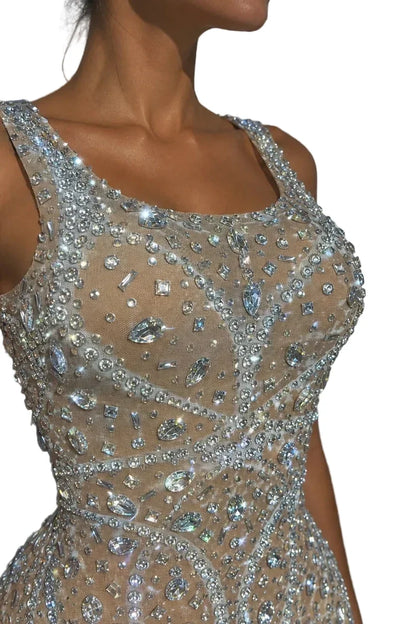 BARBARA Rhinestone Embellished Nude Party Dress