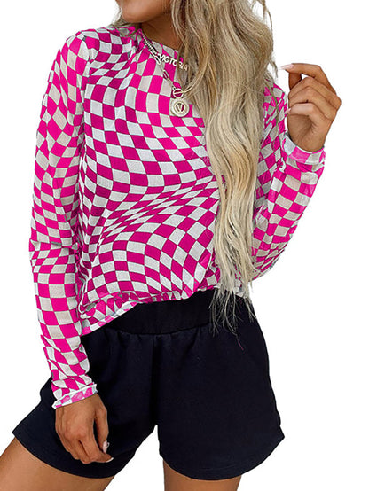 Long Sleeves Skinny Contrast Color Round-Neck T-Shirts Tops