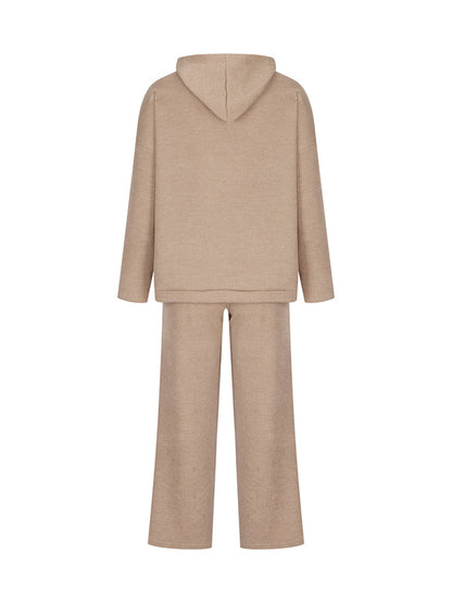 Ensemble deux pièces : pull ample à manches longues et col rond, couleur unie, avec capuche et pantalon à cordon de serrage 