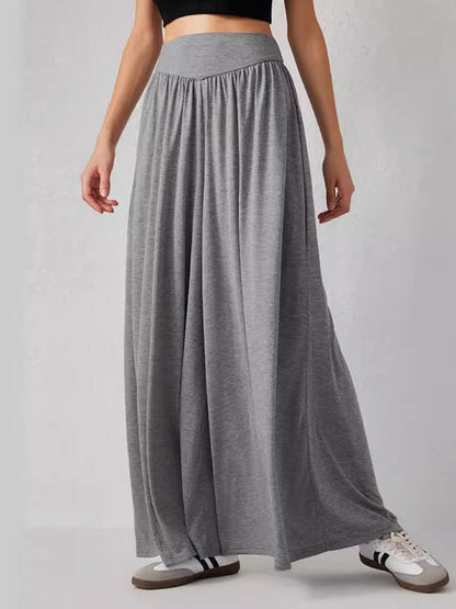 High Waisted Loose Pleated Pockets Solid Color Split-Joint Pants Trousers