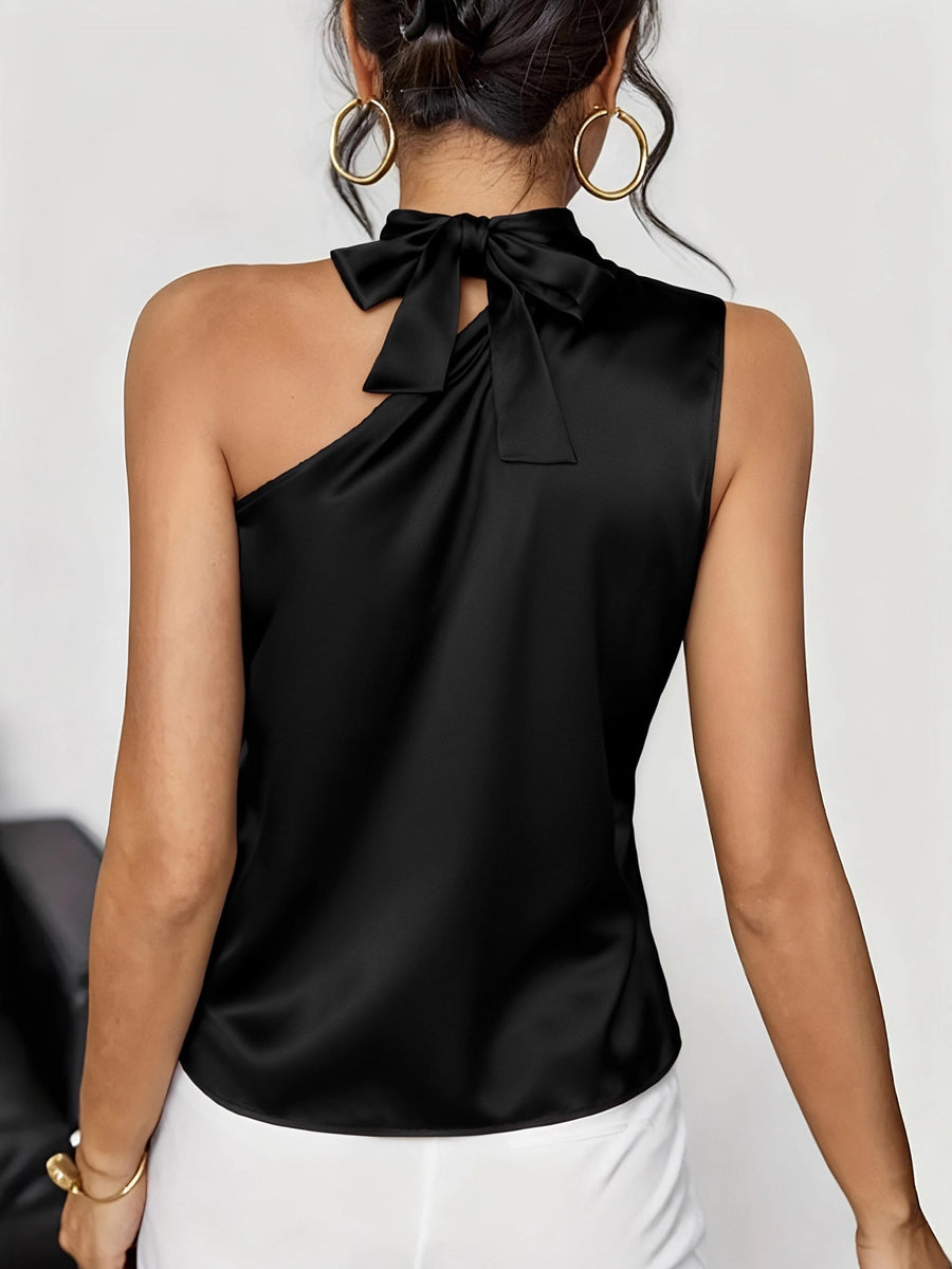 Loose Sleeveless Solid Color Asymmetric Collar Tank Top
