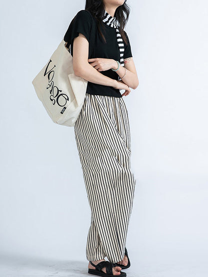 High Waisted Loose Split-Joint Striped Pants Trousers