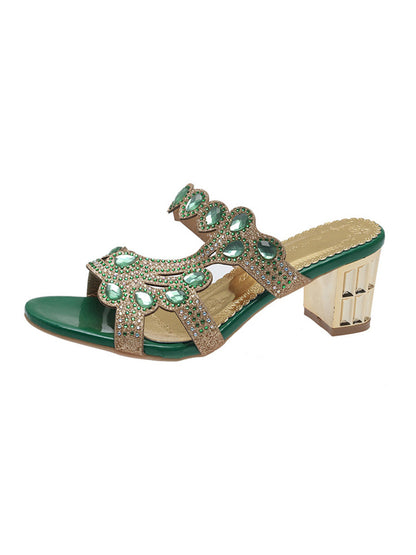 Square Open Toe Rhinestone Pumps