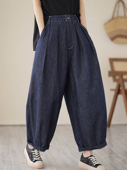 Vintage Loose Elastics Jean Pants Bottoms