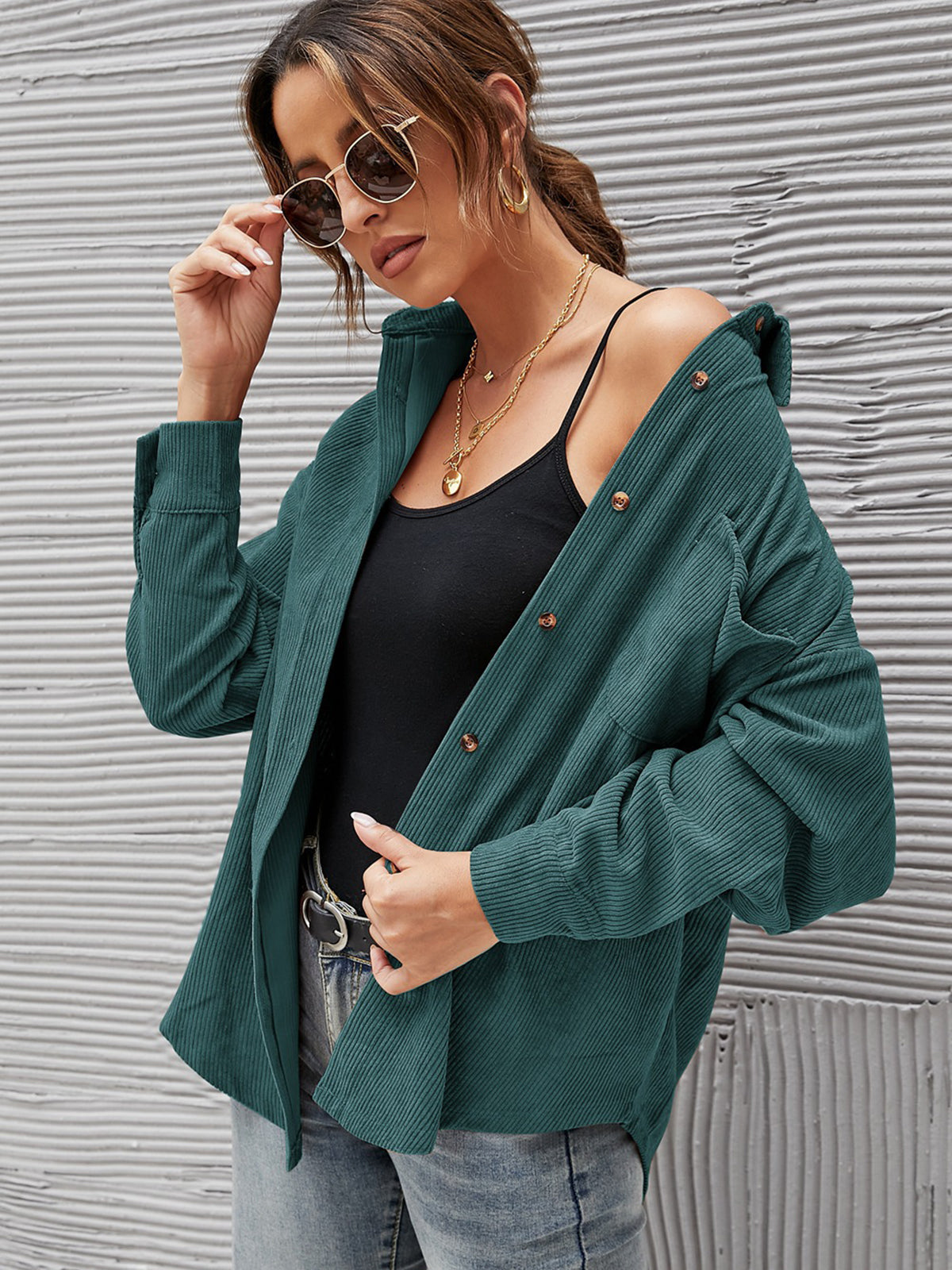 Split-Joint Solid Color Pockets Buttoned Long Sleeves Lapel Blouses&shirts Tops