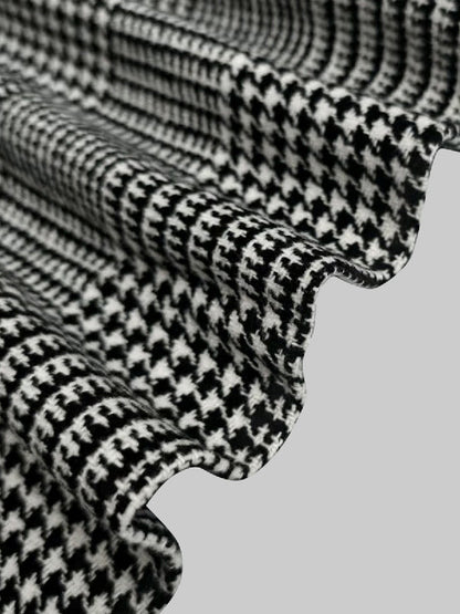 Long Sleeves Loose Asymmetric Houndstooth Plaid Stand Collar Jackets Outerwear