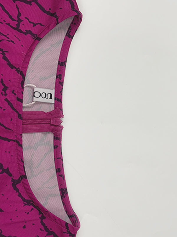 Robes longues à manches évasées, manches mi-longues, asymétriques, plissées, imprimées, à volants, col rond 