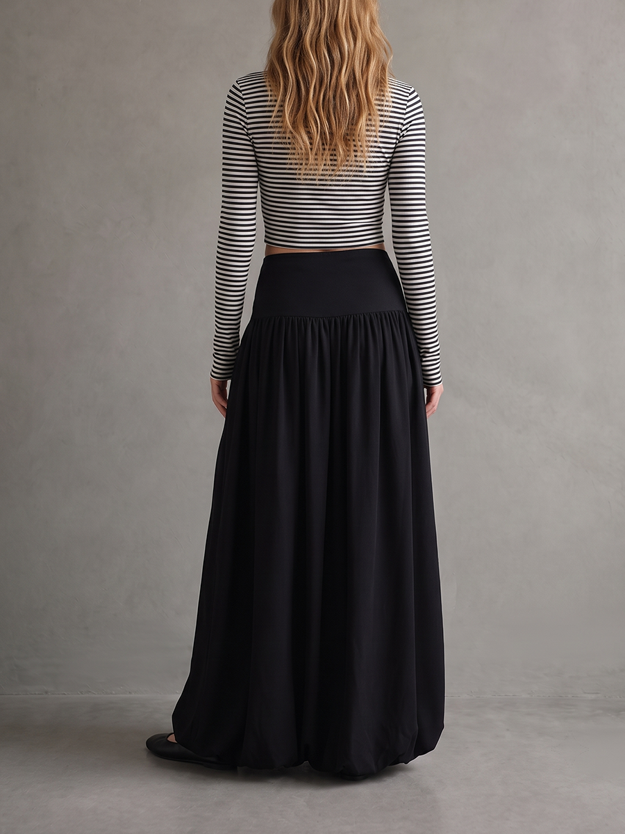 Solid Color Pleated Elasticity Loose High Waisted Skirts Bottoms