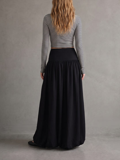 Solid Color Pleated Elasticity Loose High Waisted Skirts Bottoms