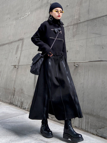 A-Line Irregularity Solid Color Split-Joint Split-Side Zipper Skirts Bottoms