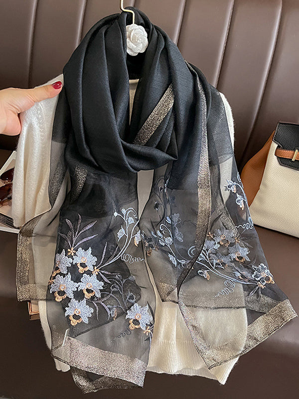 Embroidered Keep Warm Shawl&Scarf BLACK One_size