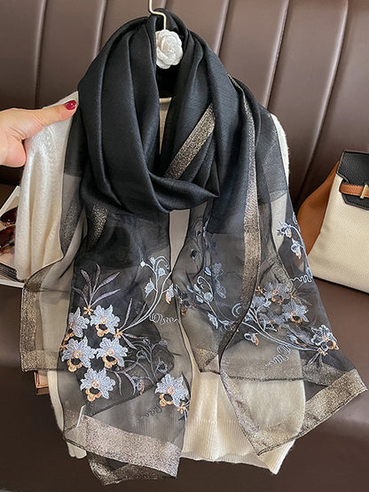 Embroidered Keep Warm Shawl&Scarf BLACK One_size
